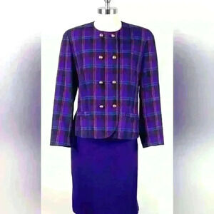 Vintage Pendleton | Women's Purple Plaid Wool 2 Piece Suit | Size 12 Pet…